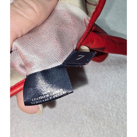 Burberry Red Leather with Nova check fabric & silk lining Gloves sz 7 - Picture 6 of 9